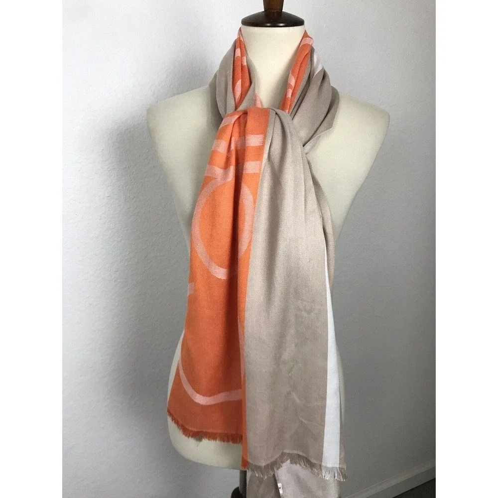 Calvin Klein Scarf Women Sz OS Rectangular Logo‎ Colorblock Fringe Trim FLAWS